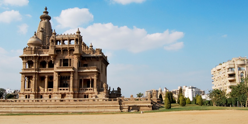 Image of Baron Empain Palace in Heliopolis, Cairo, with its distinctive architectural style.