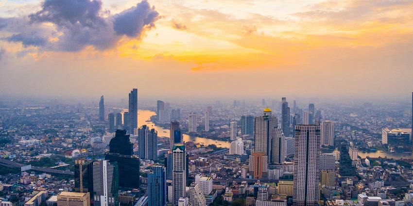 Bangkok's skyline from the Mahanakhon Skywalk at the top of the tallest observation deck.