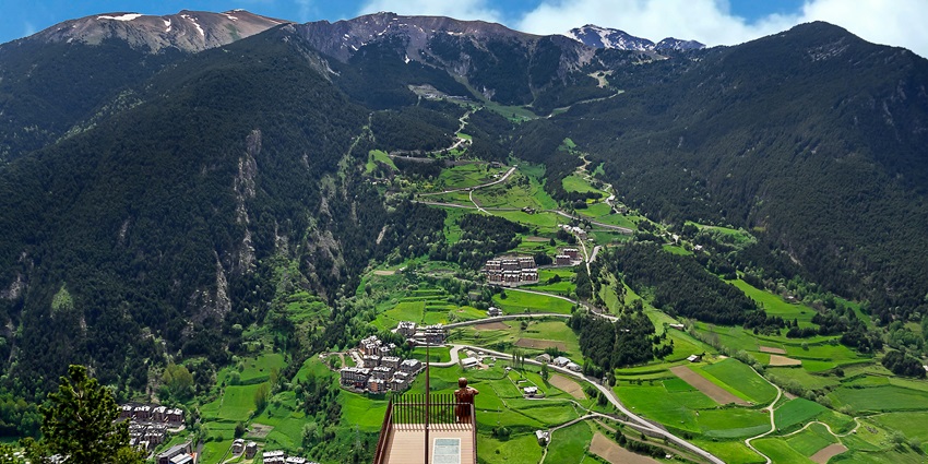 Andorra’s majestic mountains and vibrant city, a view of this tiny European nation.