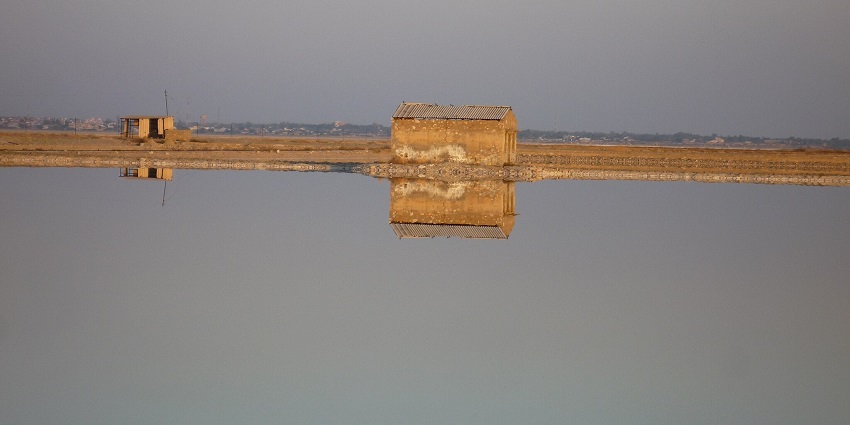 Sambhar Lake, the largest salt water lake in India, with Aravalli Hills in the background
