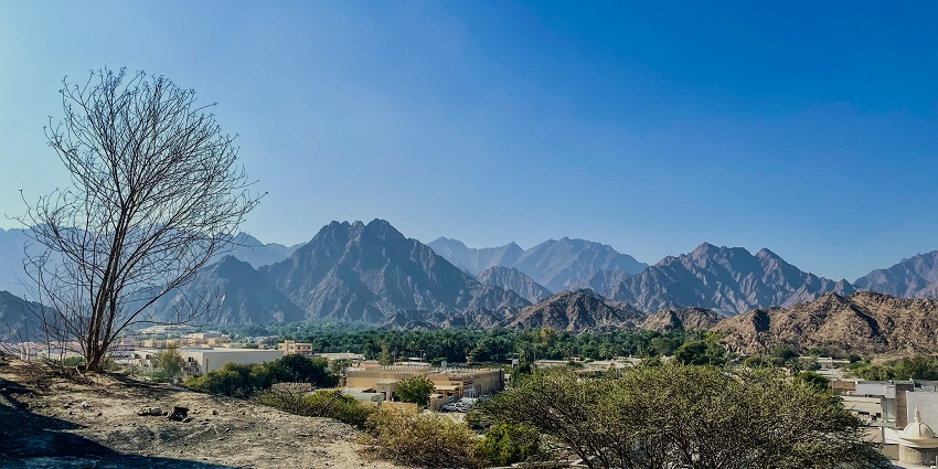 An image of a serene landscape of the other side of Hatta Dam near Wadi hatta park