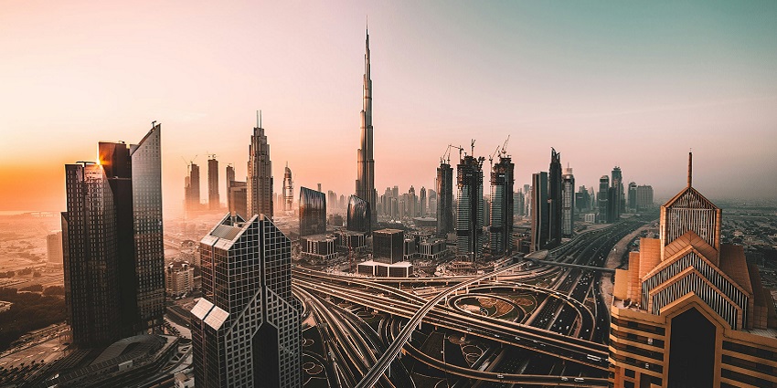 The view of Burj Khalifa and the Dubai skyline from the top decks
