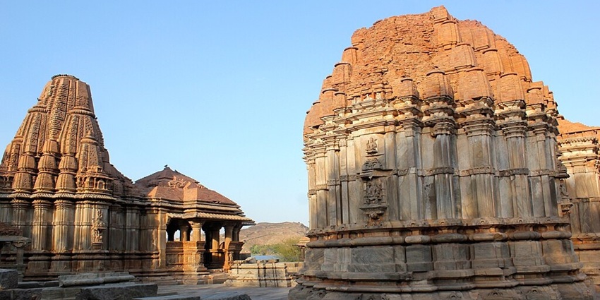 View inside the courtyard of Sahastrabahu temple, adorned by sunset hues