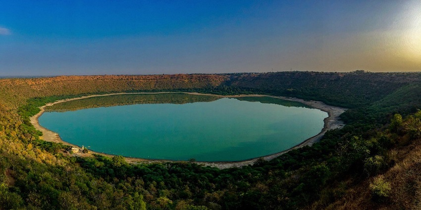 A picture of the beautiful Lonar Sarovar Lake in Maharashtra also called the Crater Lake.