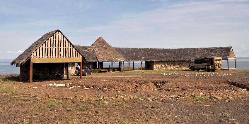 Scenic view of Loiyangalani near Lake Turkana, Kenya, with arid terrain and clear waters