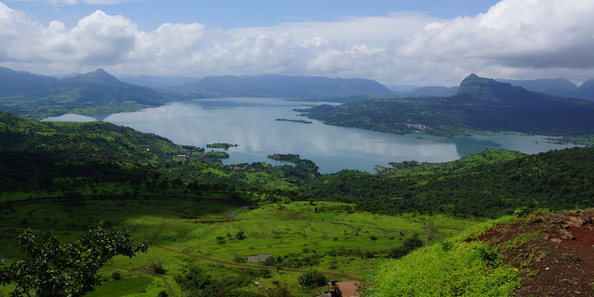 Image of  lonavala view from a for with lush green surrounding and clear blue sky