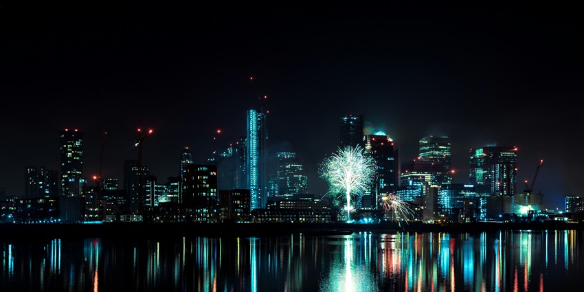 A night-time view of London in England, one of the top places to celebrate New Year.