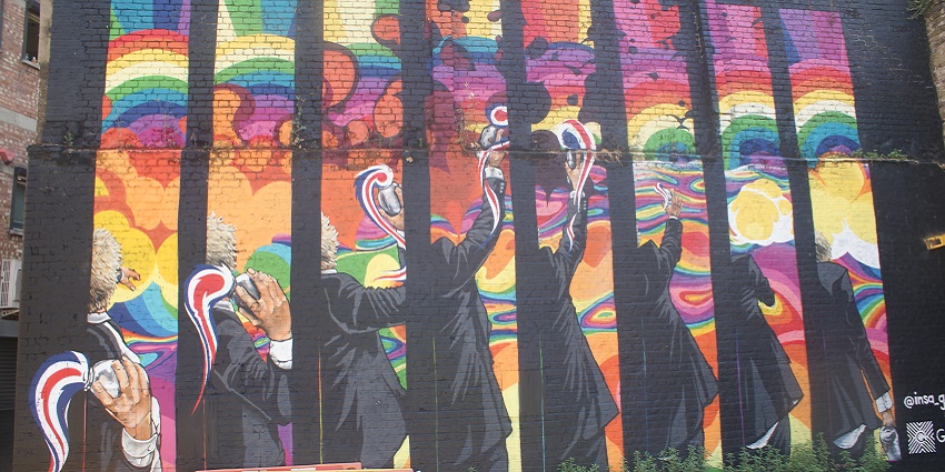 Colourful Shoreditch street art mural, a top place to visit in London in September