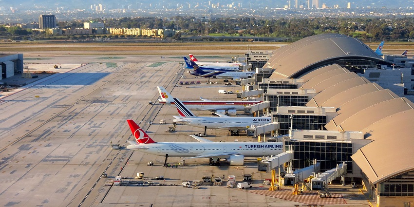 A distant view of a terminal building of Los Angeles International Airport, USA