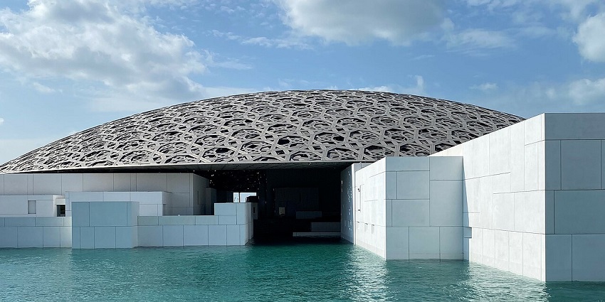 The iconic Louvre Abu Dhabi, a masterpiece of art, culture, and stunning architecture