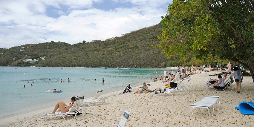 Magens Bay features a heart-shaped coastline and serene turquoise waters of the Caribbean