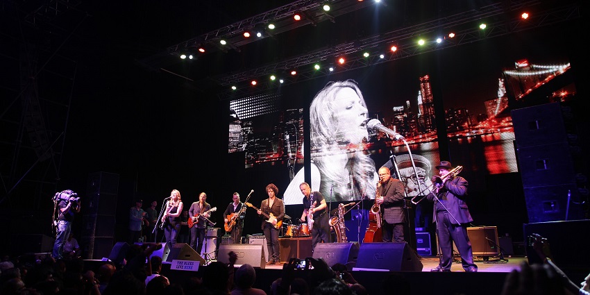 An image of Mahindra Blues Festival in Mumbai, showing a live blues performance.