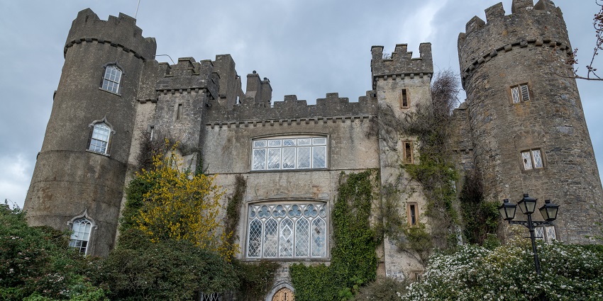 Malahide Castle in County Fingal, Ireland, showcasing its historic charm and lush gardens