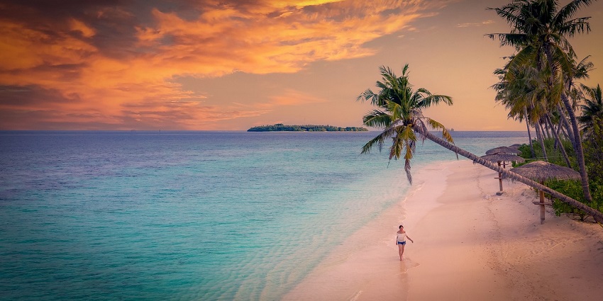 A view of the sunset in Maldives, which is a romantic place for Valentine's Day