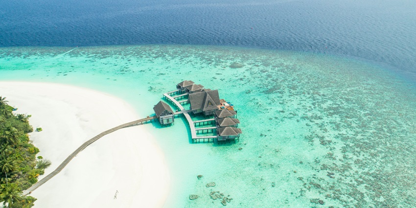 A stunning aerial view of Malé, the vibrant and densely populated capital of the Maldives.