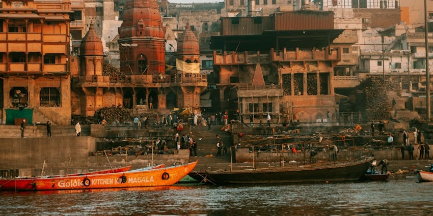 View of the Manikarnika ghat, a place with high cultural and spiritual significance