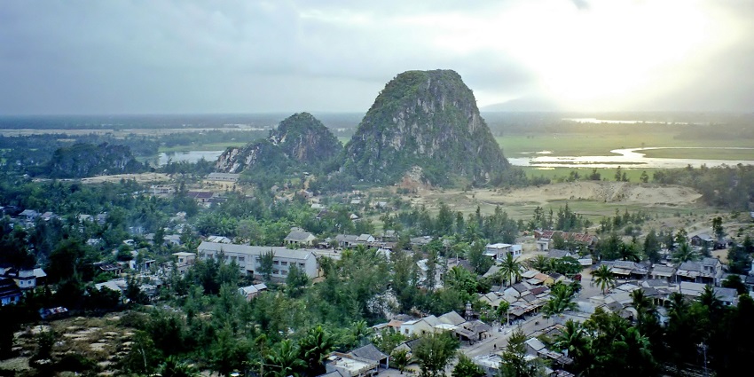 The stunning Marble Mountains in Da Nang, Vietnam, with caves and Buddhist temples.