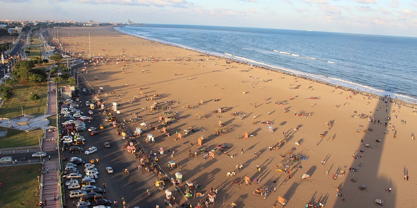 An image showing the serene coastline of Marina Beach in Chennai one of the beautiful beaches in India.