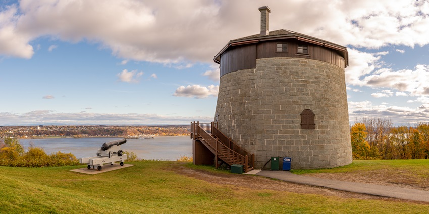 Historic Martello Tower in Hambantota, showcasing its circular stone structure and coastal backdrop.
