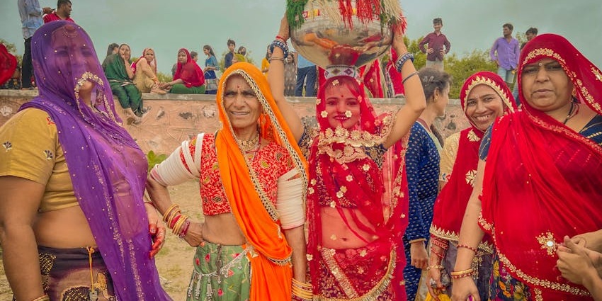 An image of celebrations during Marwar festival, one of the autumn season festivals in India.