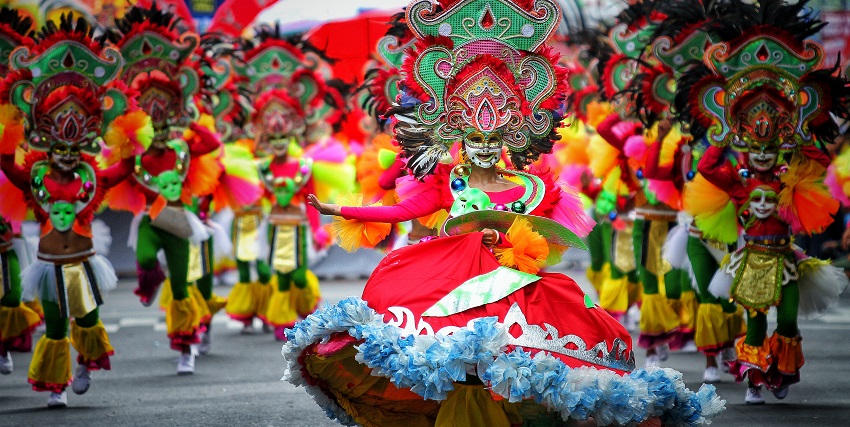 A view of the parades on the streets with colourful masks during the MassKara festival.