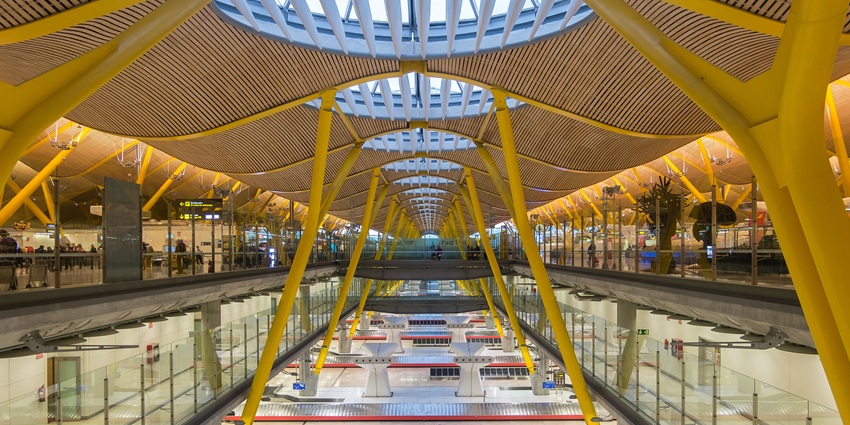 An interior view of Mata’aho International Airport designed with glass and intricate modern architecture.