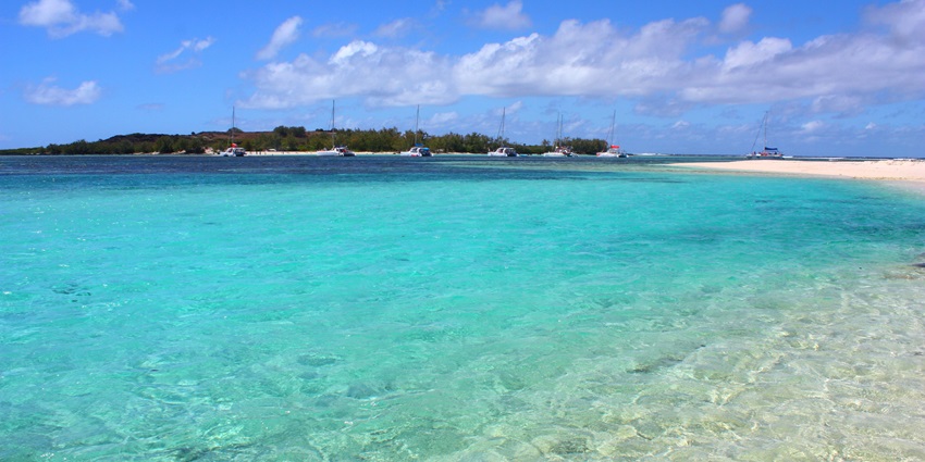 Mauritius’ beaches, surrounded by turquoise waters, one of the islands in the Indian Ocean.