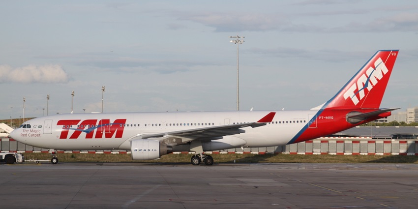 TAM A330 Airbus parked at the runway of Mogilev airport, one of the airports in Belarus.