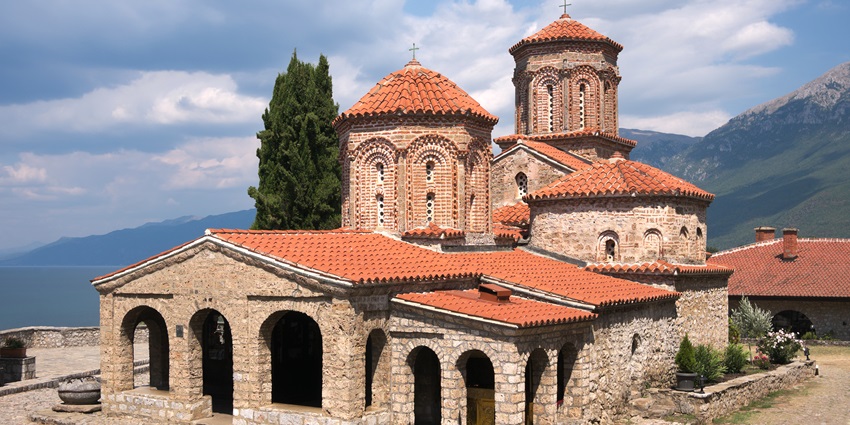 Saint Naum Monastery near Lake Ohrid, surrounded by greenery and calm waters—places to visit in north macedonia
