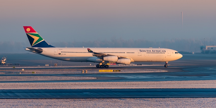 A South African Airline ready to take off at one of the terminals of the Munich Airport.
