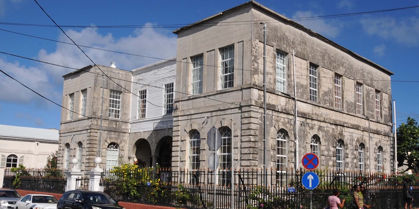 Historic exterior of the Museum of Antigua and Barbuda, housed in the old colonial courthouse in St. John's, showcasing local heritage and culture.