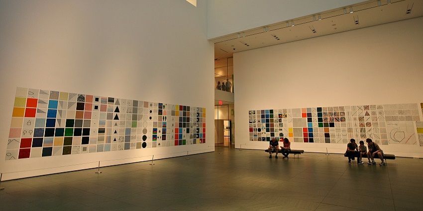 An image showing the interior of The Museum of Modern Art in New York, featuring exhibits