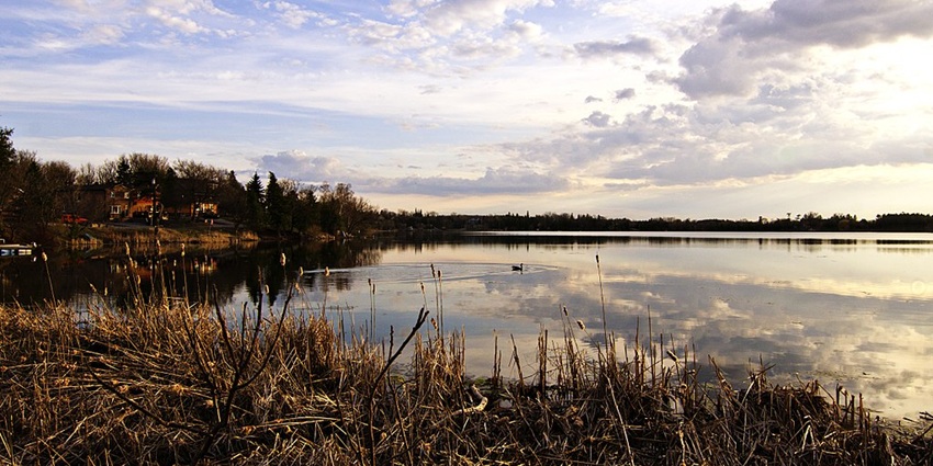 Musselman’s Lake’s calm waters reflect the surrounding cottages and forests near the city.