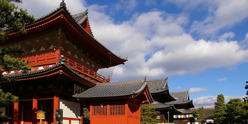 A vast temple complex in Kyoto, known for its tranquil gardens and deep spiritual history.