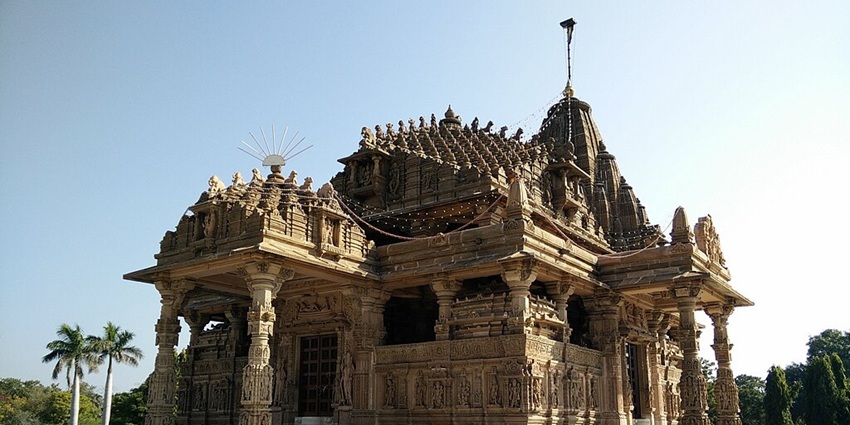 Ancient ruins and temples in Nagda, surrounded by greenery in Rajasthan