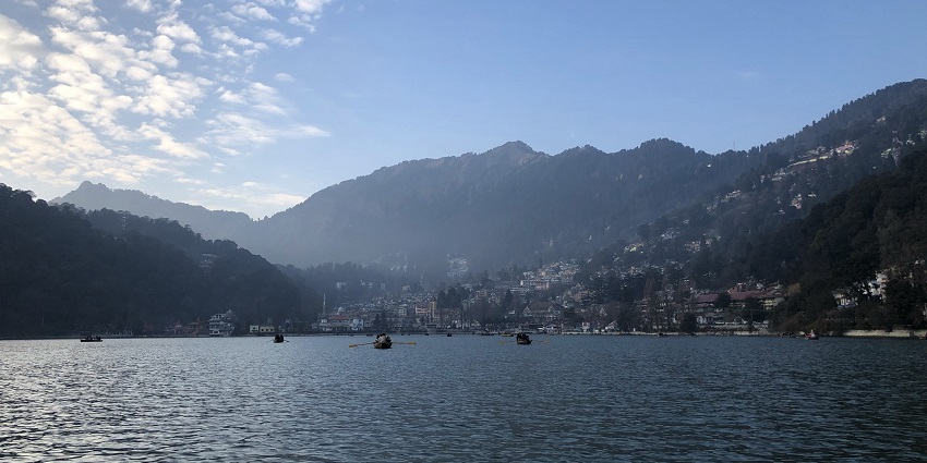 A top view of the Nainital Lake in the major cities of lakes in India, Nainital.