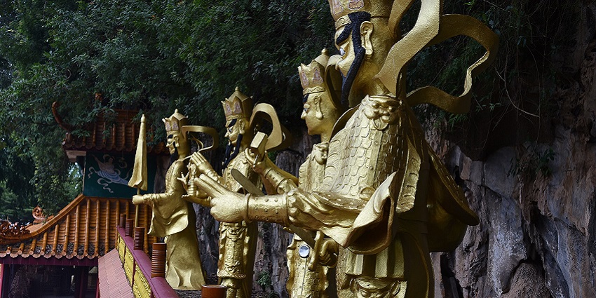 A view of Taoist mythological figures at the Nam Thean Tong Temple in Ipoh, Malaysia.