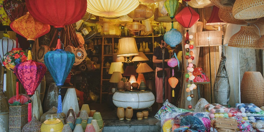 A glimpse of colourful handicraft products being sold at the local store in Thailand.
