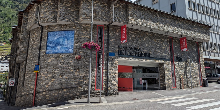 Exterior of the National Automobile Museum, Andorra, which showcases classic vintage cars.