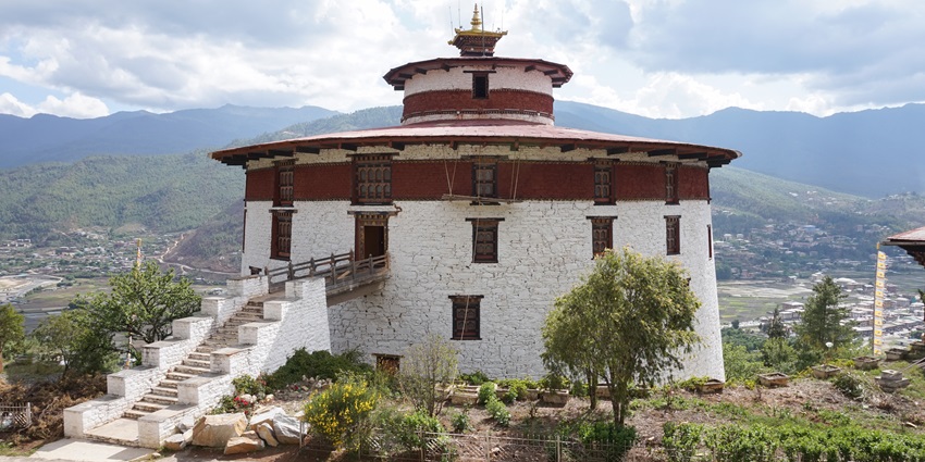 A majestic view of the popular white National Museum of Bhutan under the clear sky
