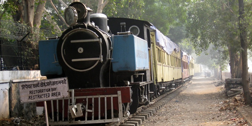 A wide-angle image of the National Rail Museum in New Delhi, one of the most famous Railway Museums in India