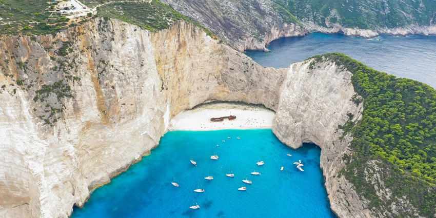 Beaches in Europe are famous for their stunning white cliffs, turquoise waters, and iconic shipwreck