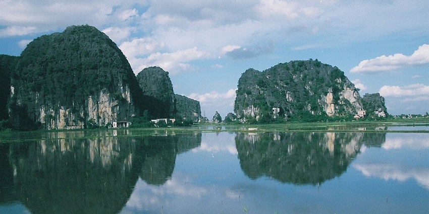 An image of Ninh Binh, a famous tourist destination to visit with the surrounding countryside.