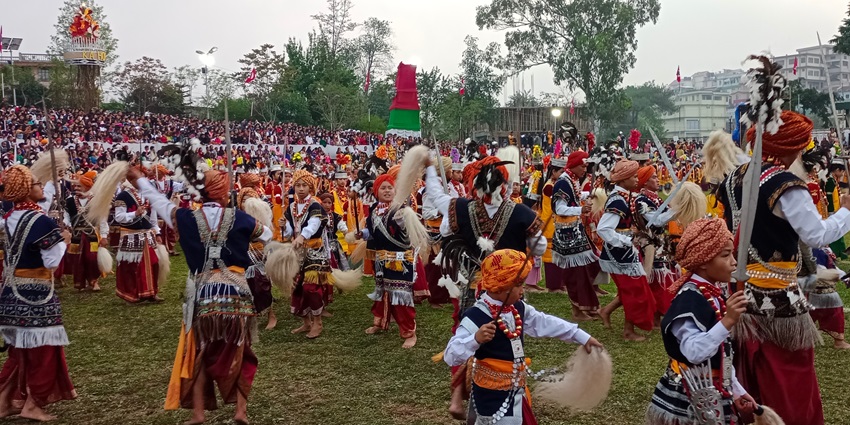 View of the festivities of Nongkrem Dance Festival, one of the autumn season festivals in India.