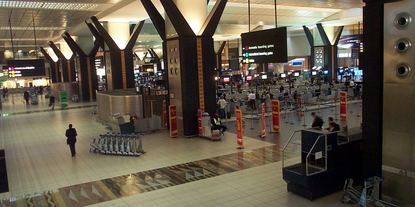 Top view of the waiting lounge of O.R. Tambo International Airport in Johannesburg.
