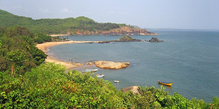 An image of Gokarna's Om Beach that is located near Sirsi, in the state of Karnataka