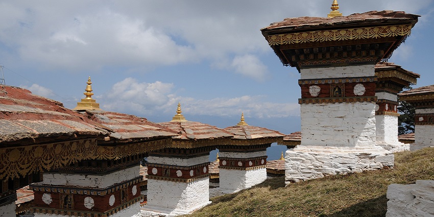 An image showing the 108 Chortens at Dochula Pass, reflecting Bhutanese architecture