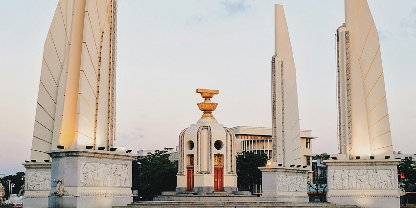 Unbelievable shot of the Democracy Monument, Bangkok, lighted at dusk.