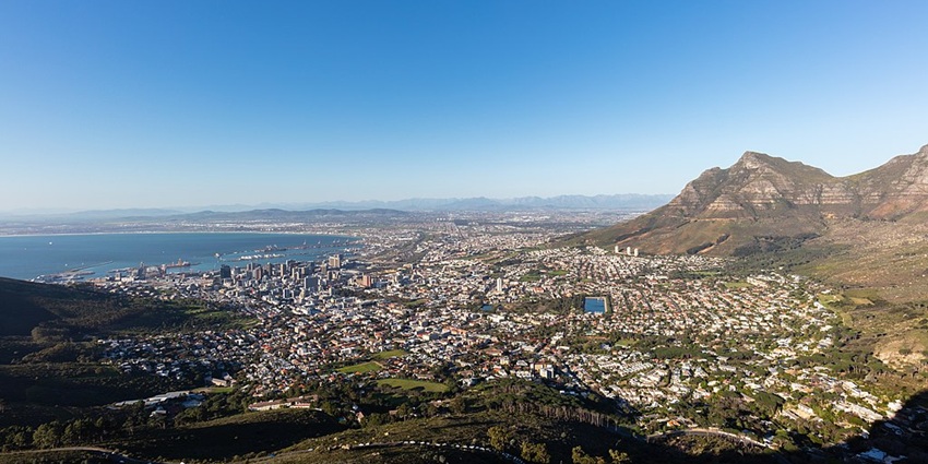 An aerial view while skydiving in Cape Town