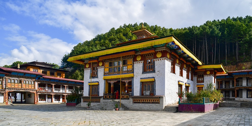 Image of the Lhodrak Karchu Monastery, in Bumthang Bhutan
